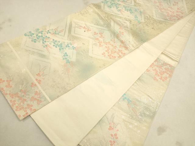 平和屋着物◎六通柄袋帯 唐織 草花文 銀糸 正絹 逸品 CAAU1560ft