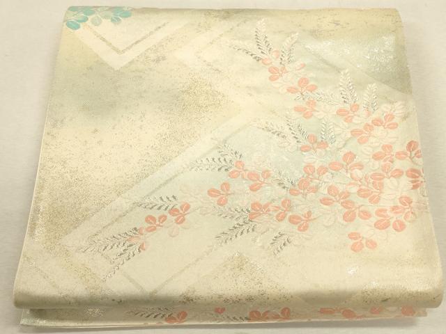 平和屋着物◎六通柄袋帯 唐織 草花文 銀糸 正絹 逸品 CAAU1560ft