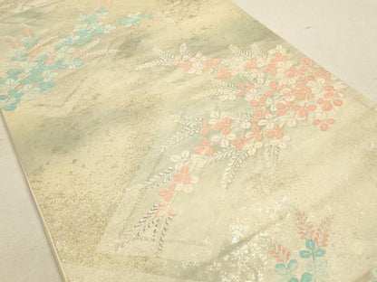 平和屋着物◎六通柄袋帯 唐織 草花文 銀糸 正絹 逸品 CAAU1560ft