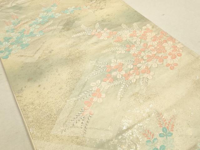 平和屋着物◎六通柄袋帯 唐織 草花文 銀糸 正絹 逸品 CAAU1560ft