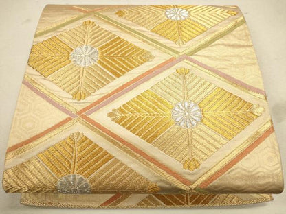 平和屋着物◎六通柄袋帯 唐織 松皮菱文 金銀糸 正絹 逸品 CAAU1562ft