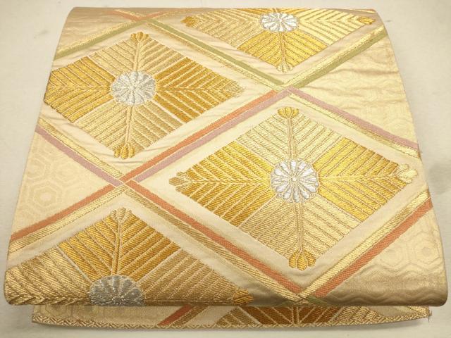 平和屋着物◎六通柄袋帯 唐織 松皮菱文 金銀糸 正絹 逸品 CAAU1562ft