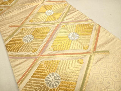 平和屋着物◎六通柄袋帯 唐織 松皮菱文 金銀糸 正絹 逸品 CAAU1562ft
