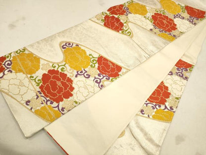 平和屋着物◎六通柄袋帯 唐織 道長花唐草文 金糸 正絹 逸品 CAAU1563ft