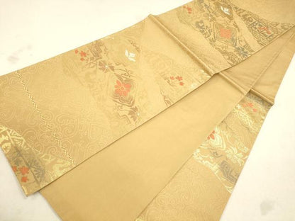 平和屋着物◎六通柄袋帯 唐織 コプト花文 金糸 正絹 逸品 CAAU1571ft