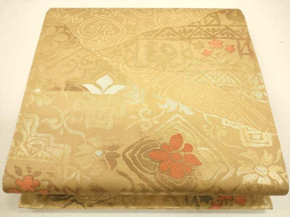 平和屋着物◎六通柄袋帯 唐織 コプト花文 金糸 正絹 逸品 CAAU1571ft