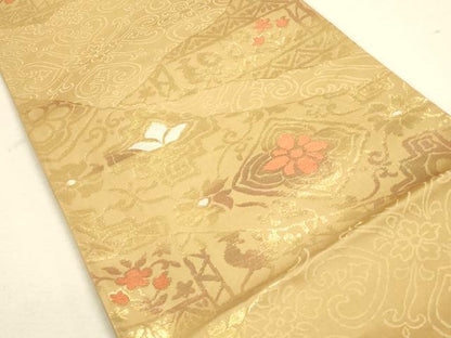 平和屋着物◎六通柄袋帯 唐織 コプト花文 金糸 正絹 逸品 CAAU1571ft