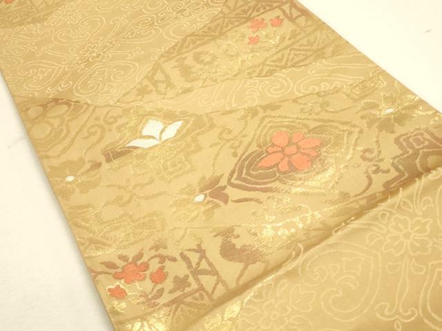 平和屋着物◎六通柄袋帯 唐織 コプト花文 金糸 正絹 逸品 CAAU1571ft