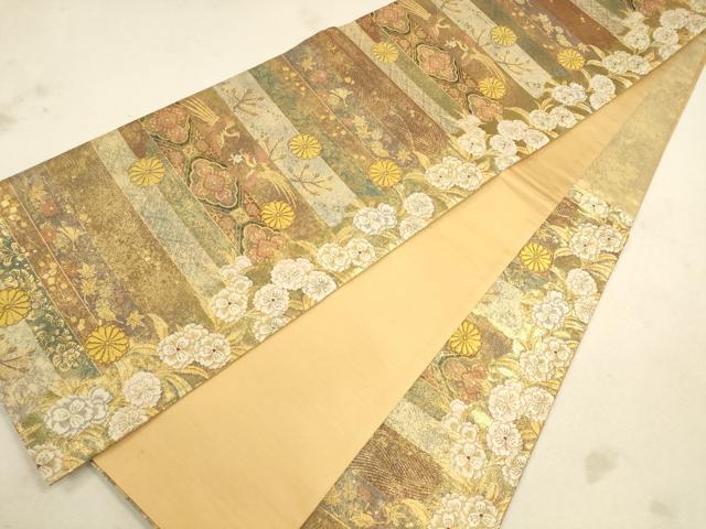 平和屋着物◎六通柄袋帯 唐織 花鳥文 金糸 正絹 逸品 CAAU1585ft