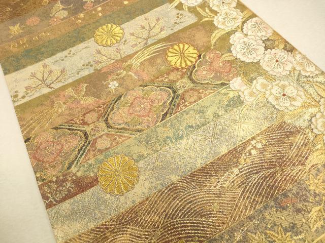 平和屋着物◎六通柄袋帯 唐織 花鳥文 金糸 正絹 逸品 CAAU1585ft