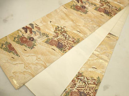 平和屋着物◎六通柄袋帯 唐織 草花屏風文 金糸 正絹 逸品 CAAU1592ft