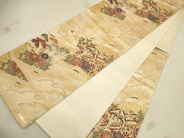 平和屋着物◎六通柄袋帯 唐織 草花屏風文 金糸 正絹 逸品 CAAU1592ft