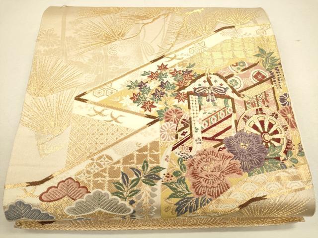 平和屋着物◎六通柄袋帯 唐織 草花屏風文 金糸 正絹 逸品 CAAU1592ft