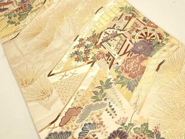 平和屋着物◎六通柄袋帯 唐織 草花屏風文 金糸 正絹 逸品 CAAU1592ft