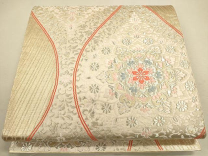平和屋着物◎六通柄袋帯 立涌花文 金銀糸 正絹 逸品 CAAU1596ft