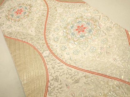 平和屋着物◎六通柄袋帯 立涌花文 金銀糸 正絹 逸品 CAAU1596ft