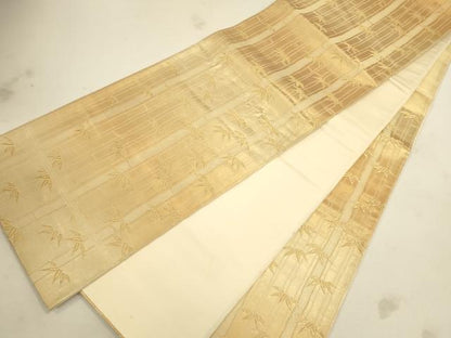 平和屋着物◎六通柄袋帯 笹竹文 金糸 正絹 逸品 CAAU1598ft