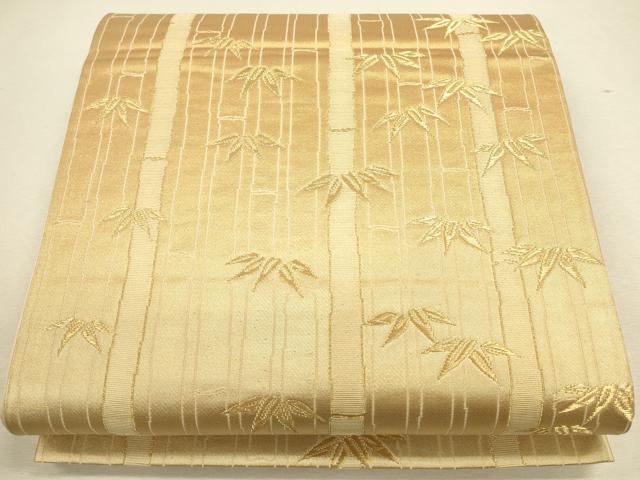 平和屋着物◎六通柄袋帯 笹竹文 金糸 正絹 逸品 CAAU1598ft