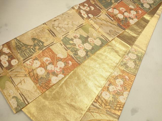 平和屋着物◎佐賀錦 六通柄袋帯 天井草花文 金糸 正絹 逸品 CAAU1599ft