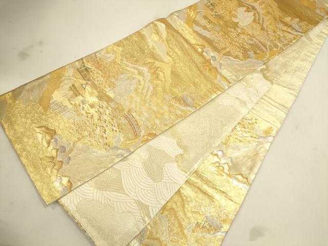平和屋着物◎佐賀錦 六通柄袋帯 風景文 金銀糸 正絹 逸品 CAAU1600ft