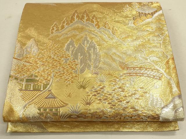 平和屋着物◎佐賀錦 六通柄袋帯 風景文 金銀糸 正絹 逸品 CAAU1600ft