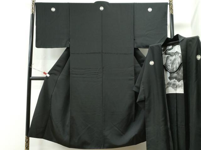 平和屋着物●男性　黒紋付・羽織セット　正絹　逸品　CAAU1601yc