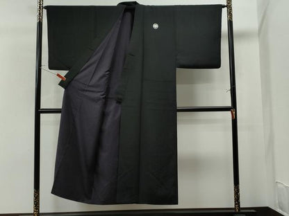 平和屋着物●男性　黒紋付・羽織セット　正絹　逸品　CAAU1601yc