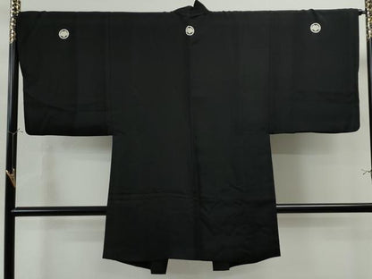 平和屋着物●男性　黒紋付・羽織セット　正絹　逸品　CAAU1601yc
