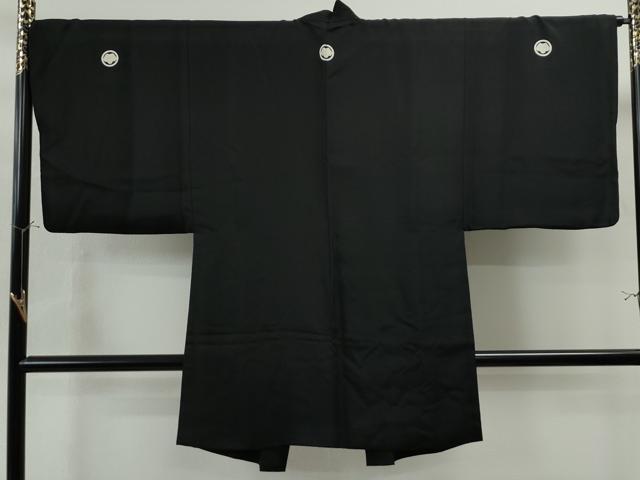 平和屋着物●男性　黒紋付・羽織セット　正絹　逸品　CAAU1601yc