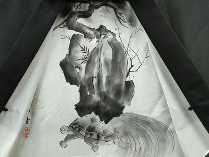 平和屋着物●男性　黒紋付・羽織セット　正絹　逸品　CAAU1601yc