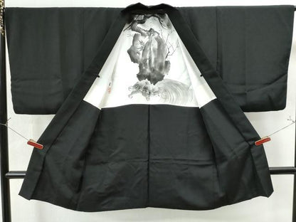 平和屋着物●男性　黒紋付・羽織セット　正絹　逸品　CAAU1601yc