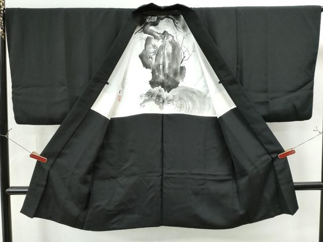 平和屋着物●男性　黒紋付・羽織セット　正絹　逸品　CAAU1601yc