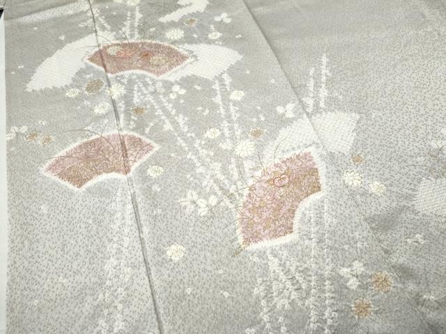 平和屋着物●創業460年・千總 訪問着 駒刺繍 絞り 地紙枝花文 金彩 高島屋扱い 正絹 逸品 CAAU1611yc