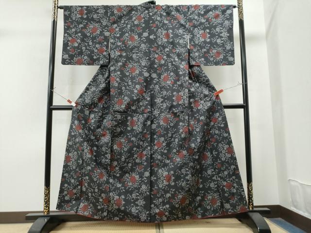 平和屋着物●本場大島紬　7マルキ　牡丹花唐草文　久野織物特製　証紙付き　正絹　逸品　未使用　CAAU1613yc