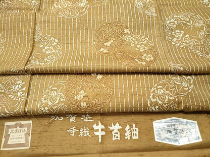 平和屋着物●石川県指定無形文化財　牛首紬　白山工房　手織り　訪問着　加賀染　刺繍　草花丸文　反端付き　正絹　逸品　CAAU1614yc