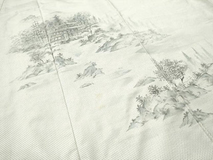 平和屋着物●訪問着 本場大島紬 白大島 7マルキ 刺繍 手描き 京風景文 正絹 逸品 CAAU1619yc