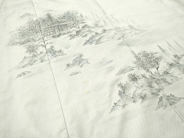 平和屋着物●訪問着 本場大島紬 白大島 7マルキ 刺繍 手描き 京風景文 正絹 逸品 CAAU1619yc