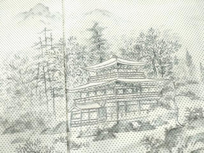 平和屋着物●訪問着 本場大島紬 白大島 7マルキ 刺繍 手描き 京風景文 正絹 逸品 CAAU1619yc