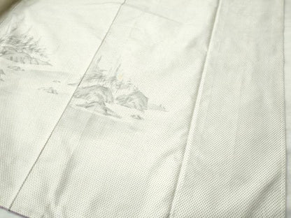 平和屋着物●訪問着 本場大島紬 白大島 7マルキ 刺繍 手描き 京風景文 正絹 逸品 CAAU1619yc
