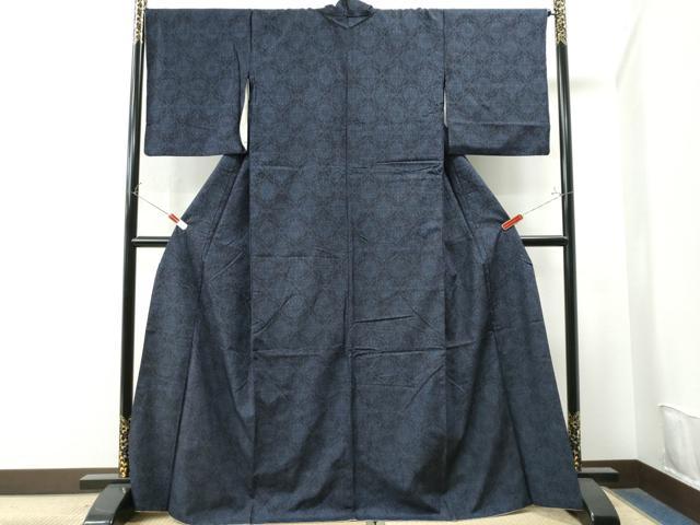 平和屋着物●結城紬　飛び亀甲　100亀甲　変わり七宝花文　背抜き仕立て　正絹　逸品　CAAU1625yc