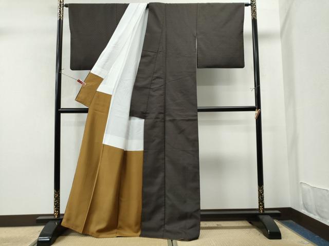 平和屋着物●上質なお召 越後綾織 市松綾織 証紙付き 正絹 逸品 CAAU1638yc