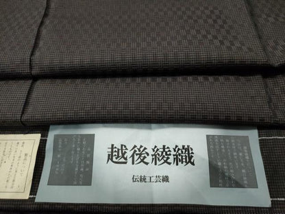 平和屋着物●上質なお召 越後綾織 市松綾織 証紙付き 正絹 逸品 CAAU1638yc
