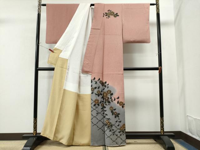 平和屋着物●訪問着 松皮菱枝花文 暈し染め 金彩 正絹 逸品 CAAU1645yc