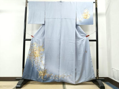 平和屋着物●金彩友禅 卓越技能者・名工・和田光正 訪問着 御所車扇面菊花文 暈し染め 金彩 正絹 逸品 CAAU1659yc