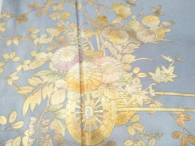 平和屋着物●金彩友禅 卓越技能者・名工・和田光正 訪問着 御所車扇面菊花文 暈し染め 金彩 正絹 逸品 CAAU1659yc