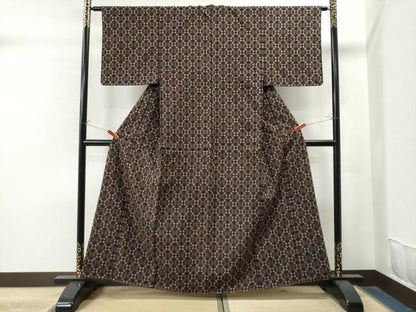 平和屋着物●上質な紬 吉祥文 黒地 正絹 逸品 未使用 CAAU1670yc