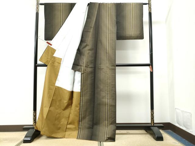 平和屋着物●本場縞大島紬　縞　正絹　逸品　CAAU1672yc