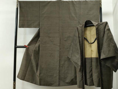 平和屋着物●男性 紬 アンサンブル 色無地 憲法色 正絹 逸品 CAAU1683yc