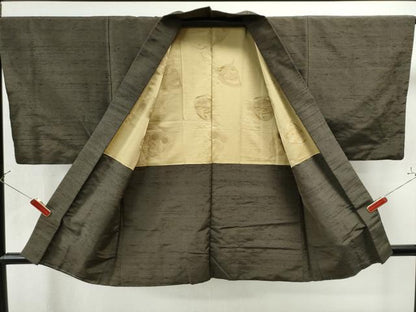 平和屋着物●男性 紬 アンサンブル 色無地 憲法色 正絹 逸品 CAAU1683yc