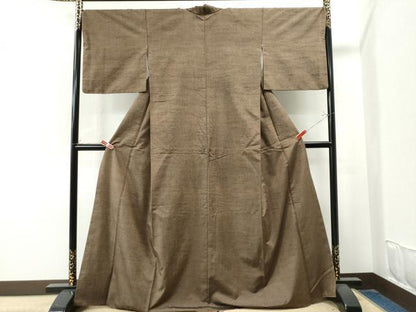 平和屋着物●上質な紬 色無地 媚茶色 正絹 逸品 CAAU1703yc